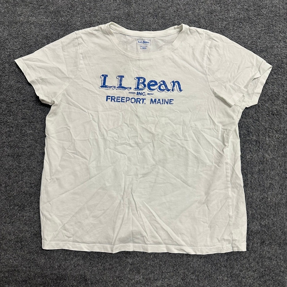L.L. Bean T-Shirt Womens Size L White Freeport Maine Graphic Short Sleeve Cotton